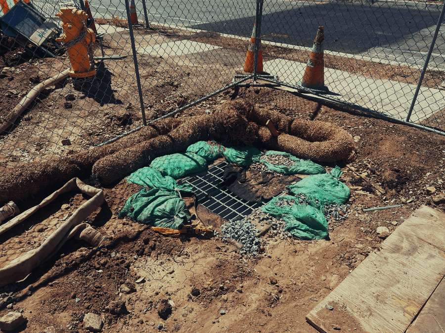 Street and fence at a construction site